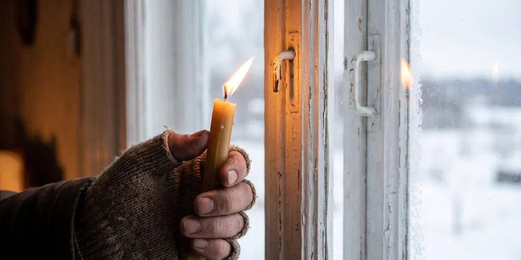 Проверка сквозняка у окна пламенем свечи