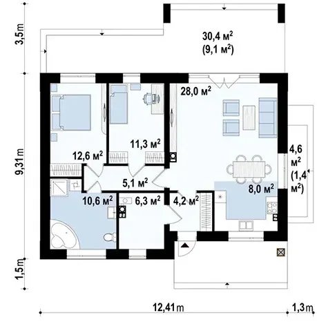 Планировка проекта «Дом 86» площадью 86 м²
