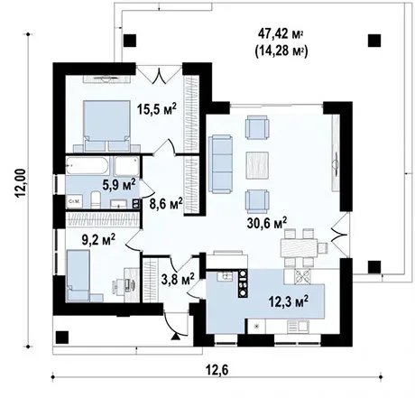 Планировка дома «Дом 86-2» площадью 86 м²