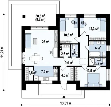 Планировка проекта «Дом 100» площадью 100 м²