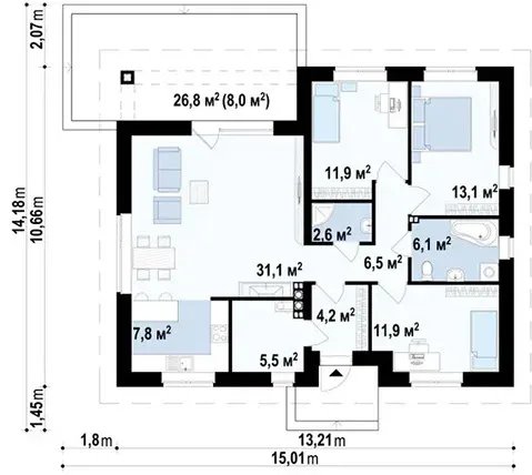 Планировка дома «Дом 101-2» площадью 101 м²