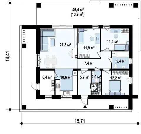 Планировка дома «Дом 103» площадью 103 м²