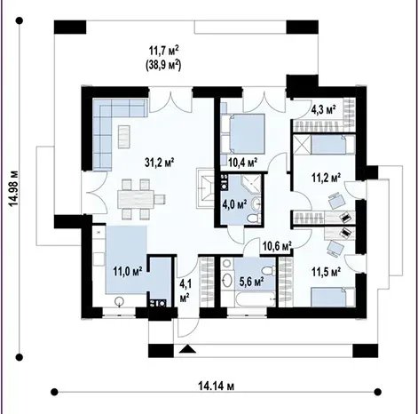 Планировка дома «Дом 104» площадью 104 м²