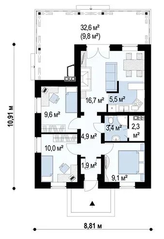 Планировка проекта «Дом 64» площадью 64 м²