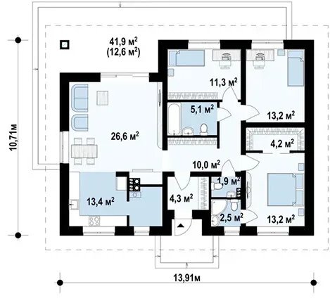 Планировка проекта «Дом 106» площадью 106 м²