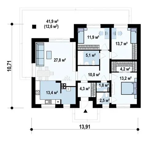 Планировка проекта «Дом 108» площадью 108 м²