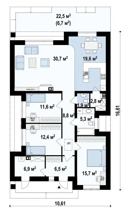Планировка дома «Дом 122-2» площадью 122 м²