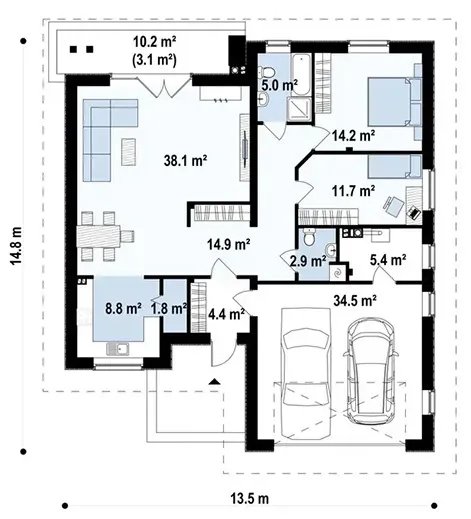 Планировка дома «Дом 142-2» площадью 142 м²