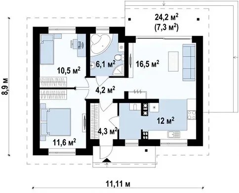 Планировка дома «Дом 65» площадью 65 м²