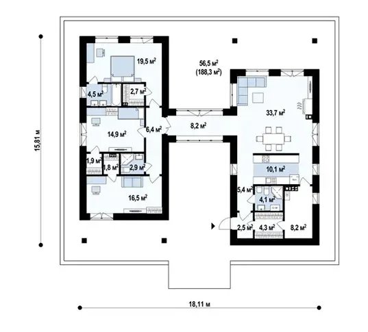 Планировка проекта «Дом 148» площадью 148 м²