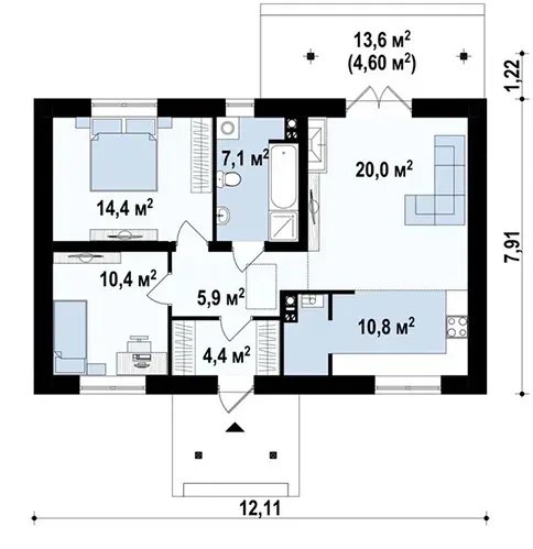 Планировка проекта «Дом 73» площадью 73 м²