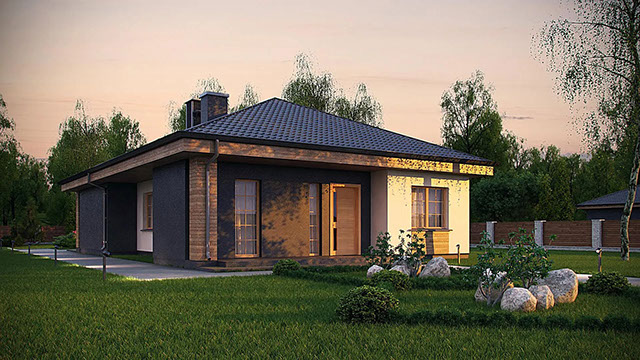 Экстерьер проекта дома «Дом 122-2» площадью 122 м² от строительной компании «ИЗБА».