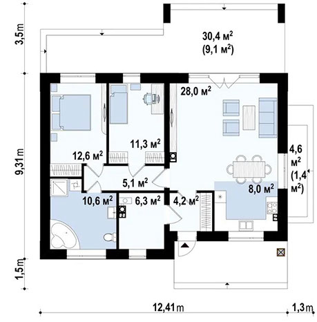 Планировка проекта «Дом 86» площадью 86 м²