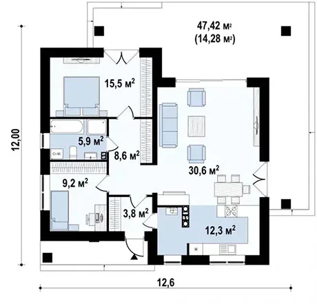 Планировка дома «Дом 86-2» площадью 86 м²