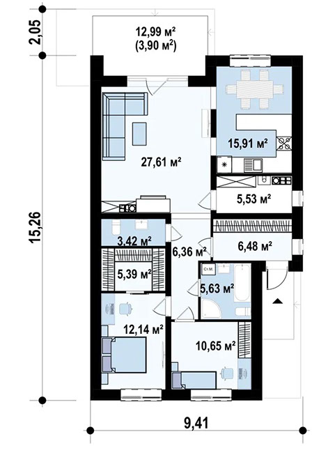 Планировка проекта «Дом 99» площадью 99 м²