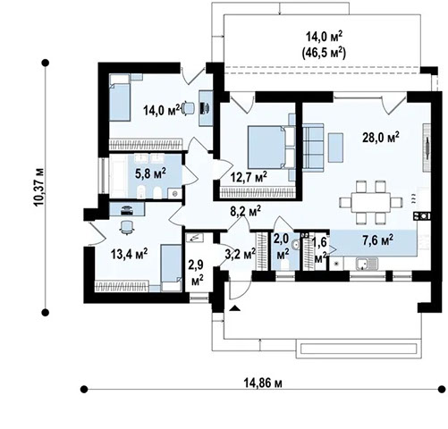 Планировка дома «Дом 99-2» площадью 99 м²