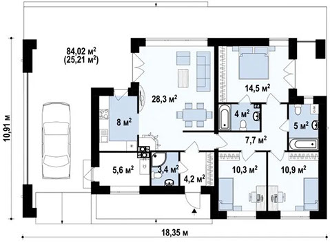Планировка проекта «Дом 102» площадью 102 м²