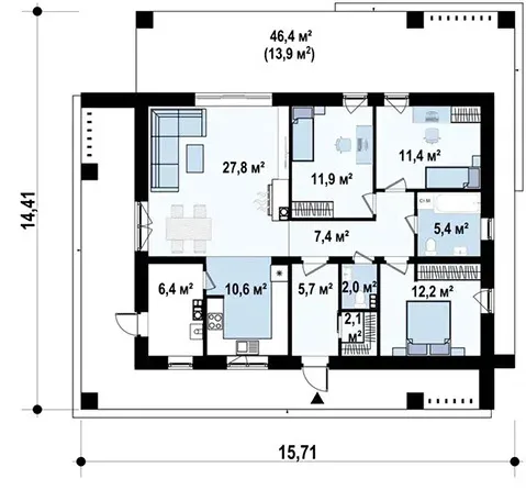 Планировка дома «Дом 103» площадью 103 м²