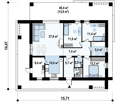 Планировка дома «Дом 103» площадью 103 м²