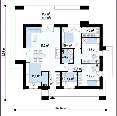 Планировка дома «Дом 104» площадью 104 м²