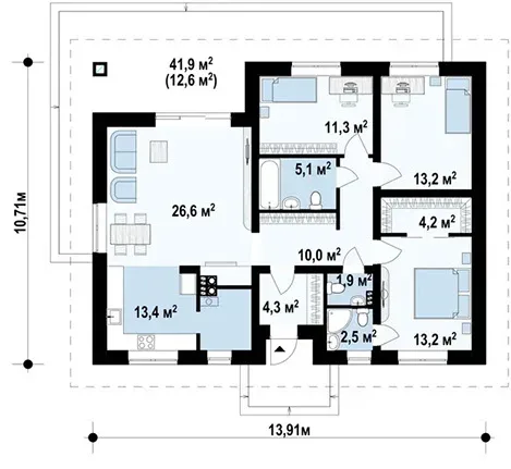 Планировка проекта «Дом 106» площадью 106 м²