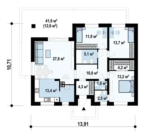 Планировка проекта «Дом 108» площадью 108 м²