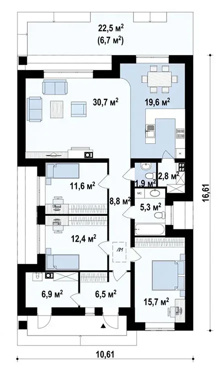 Планировка дома «Дом 122-2» площадью 122 м²