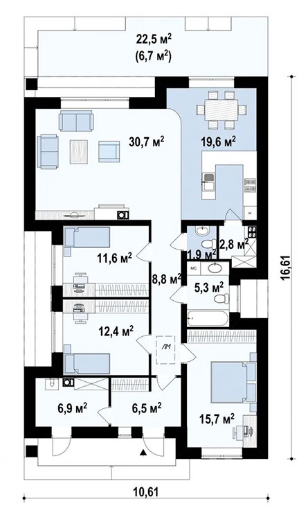 Планировка дома «Дом 122-2» площадью 122 м²