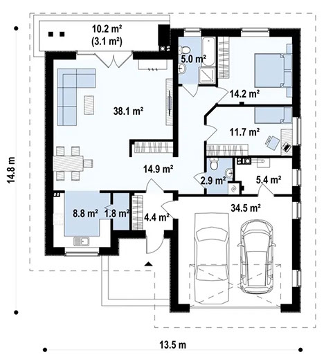 Планировка дома «Дом 142-2» площадью 142 м²