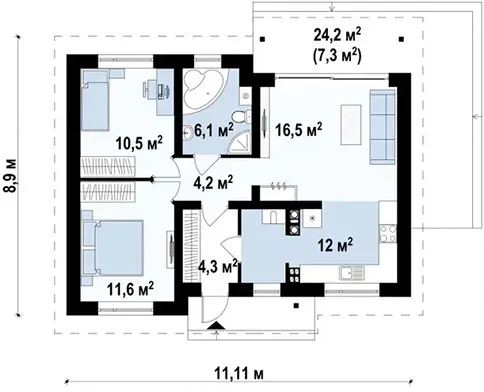 Планировка дома «Дом 65» площадью 65 м²