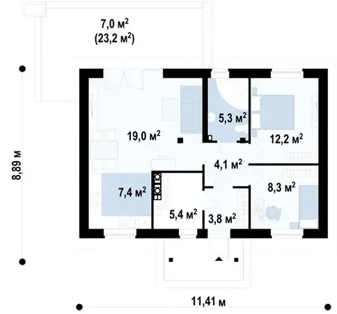 Планировка проекта дома «Дом 65-2» площадью 65 м²