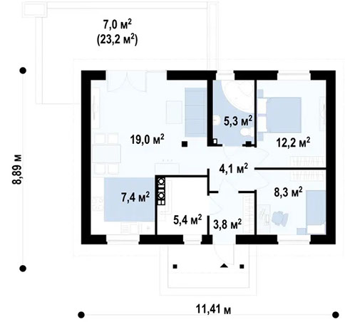 Планировка проекта дома «Дом 65-2» площадью 65 м²
