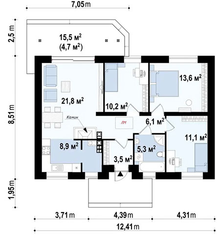 Планировка проекта «Дом 81» площадью 81 м²